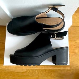 Topshop Black Faux Leather Platform Sandals